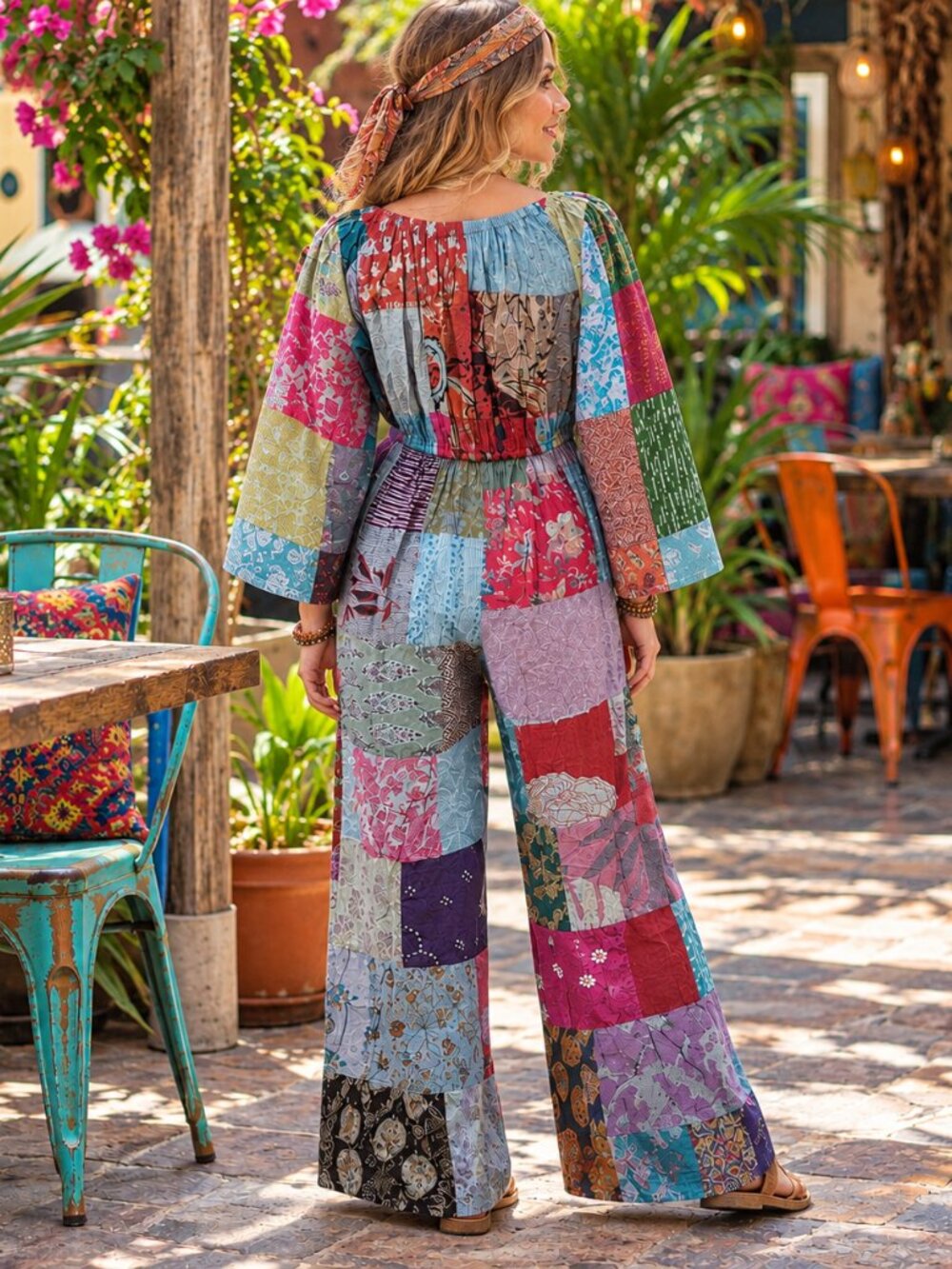 NWT Cotton Patchwork Drawstring Jumpsuit-Size X-Large - Picture 3 of 4
